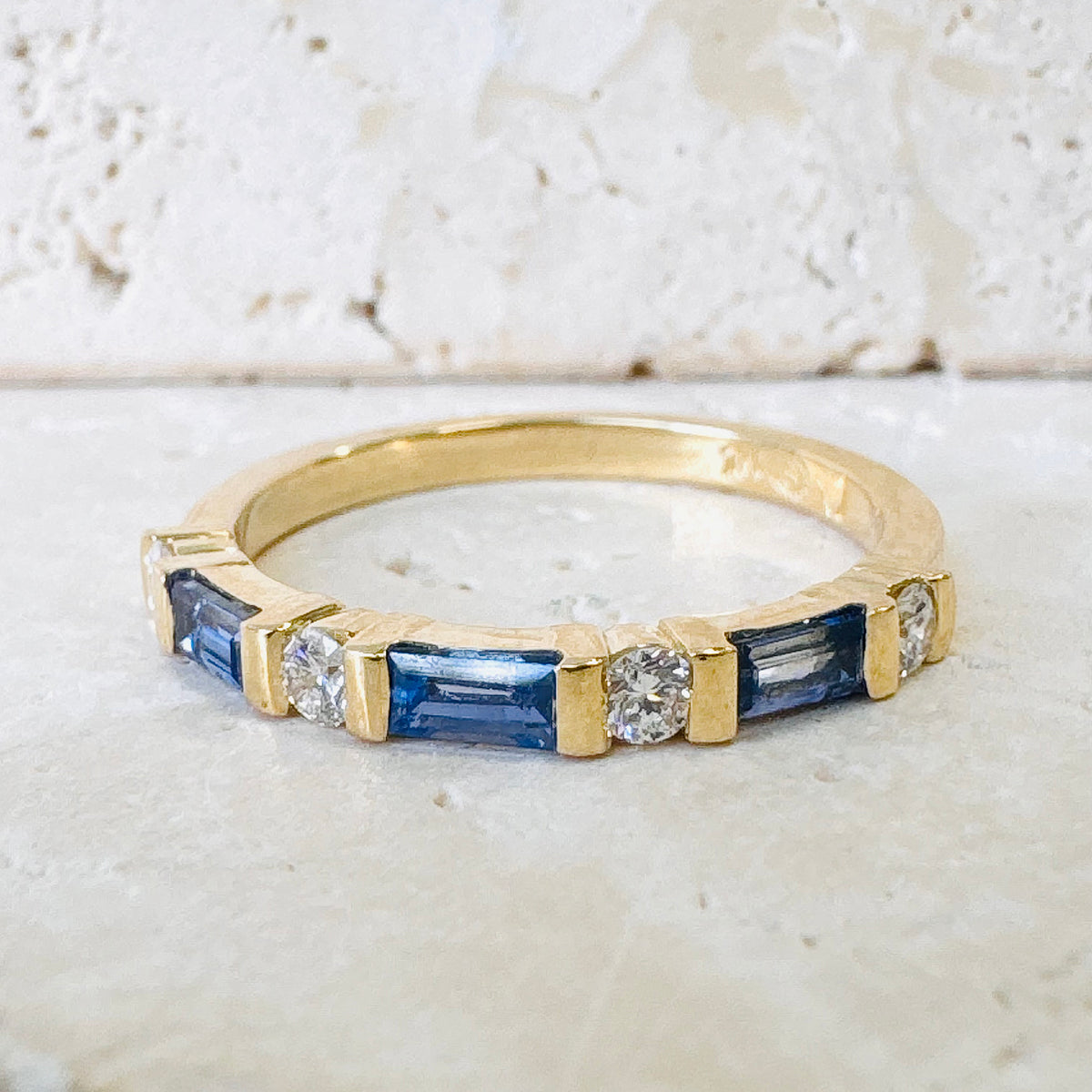 18ct Yellow Gold Bar Set Sapphire & Diamond Ring– Sargisons Jewellers