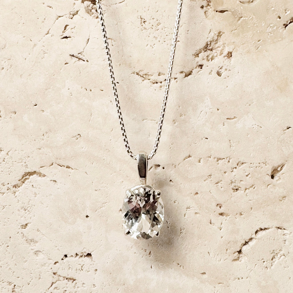 10 x 8mm Flinders Island White Topaz Sterling Silver Necklace