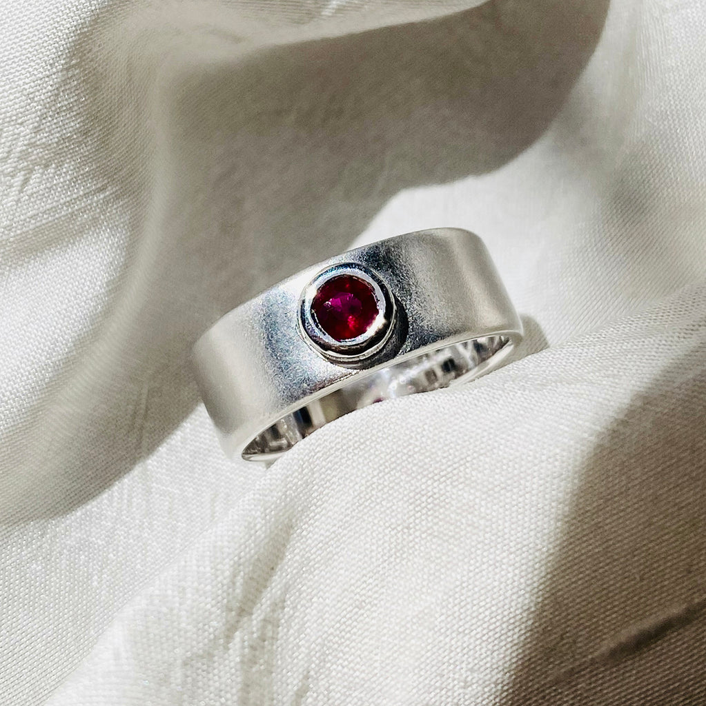 Ruby White Gold Wide Ring White Gold